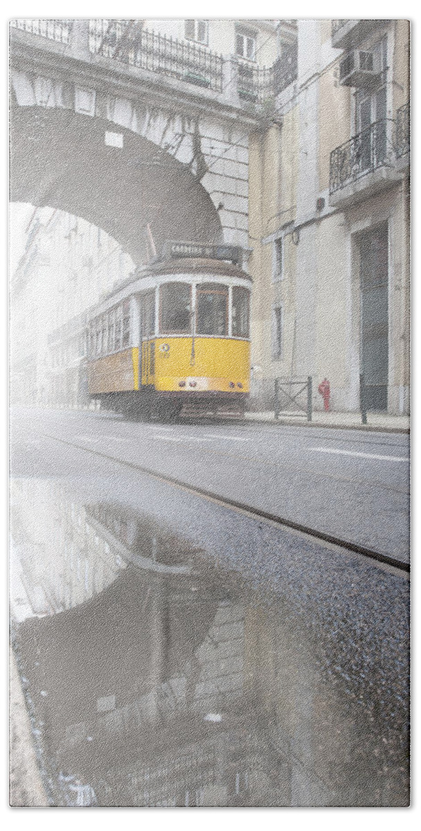 Lisbon Hand Towel featuring the photograph Downtown haze by Jorge Maia
