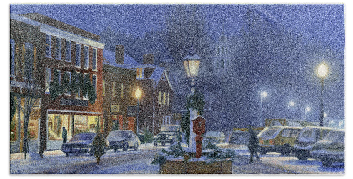 Woodstock Bath Towel featuring the painting Downtown Woodstock by Candace Lovely
