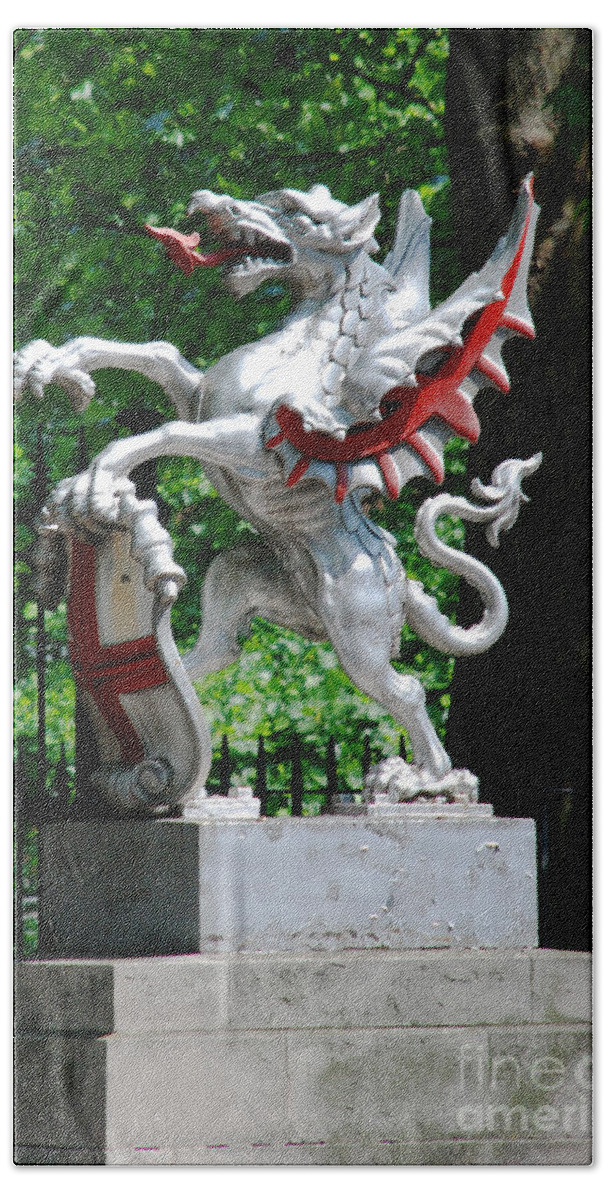 Dragon Sculpture St George Shield London Bath Towel featuring the photograph Dragon with St George shield by Richard Gibb