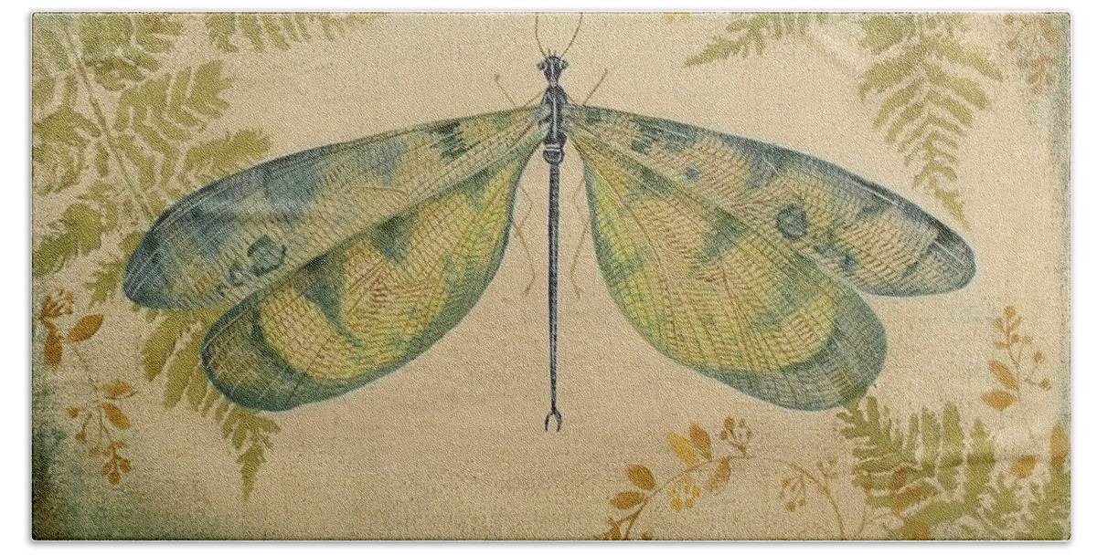 Acrylic Painting Bath Towel featuring the painting Dragonfly Among the Ferns-1 by Jean Plout