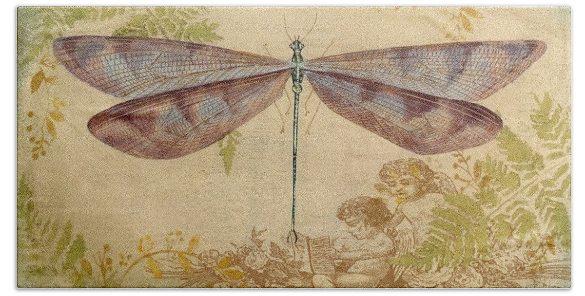 Acrylic Painting Hand Towel featuring the painting Dragonfly and the Angel-4 by Jean Plout