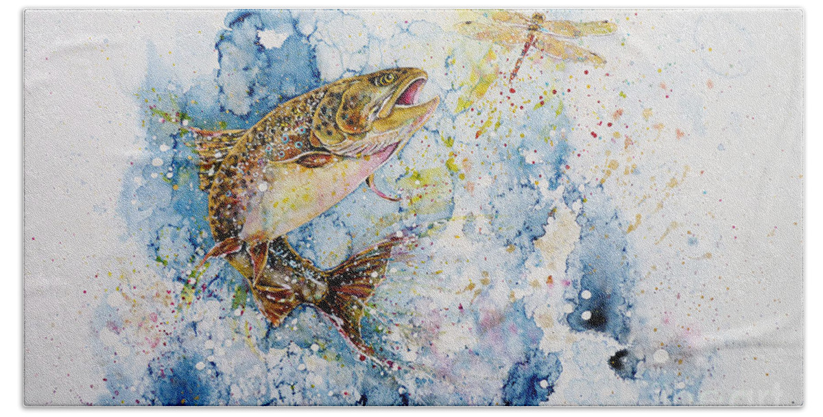Trout Hand Towel featuring the painting Dragonfly Hunter by Zaira Dzhaubaeva