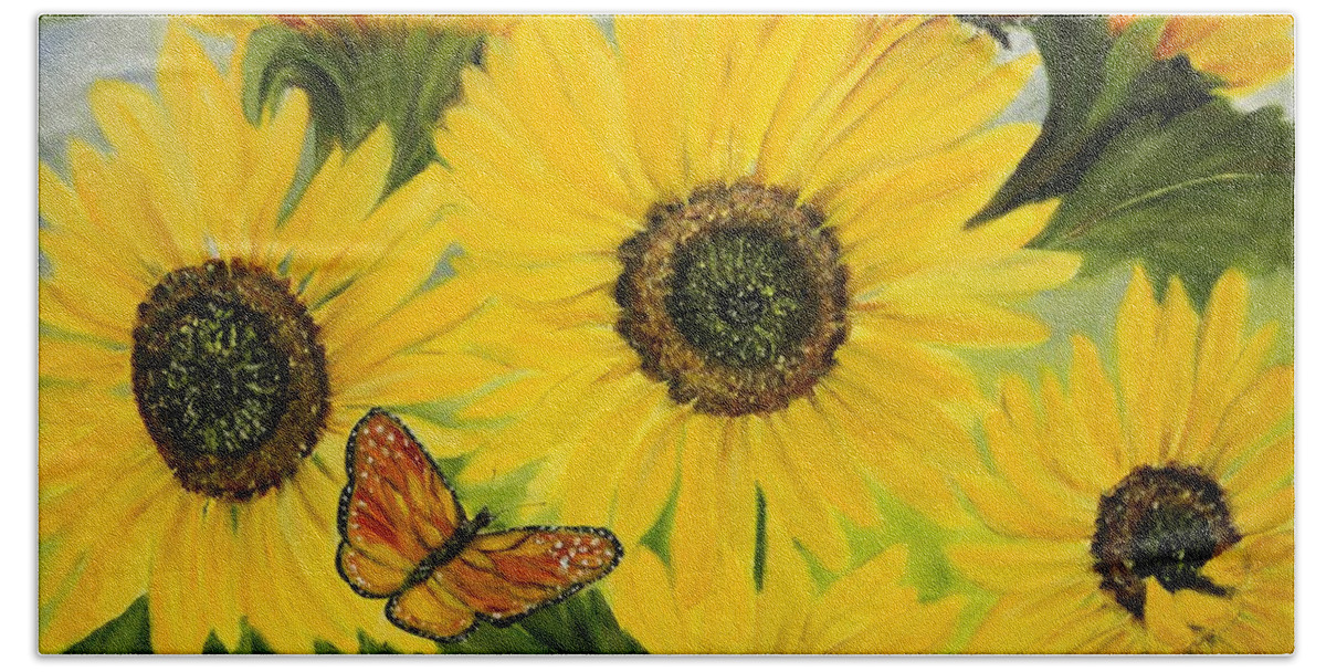 Sunflowers Bath Towel featuring the painting Dreaming of Summer by Carol Sweetwood