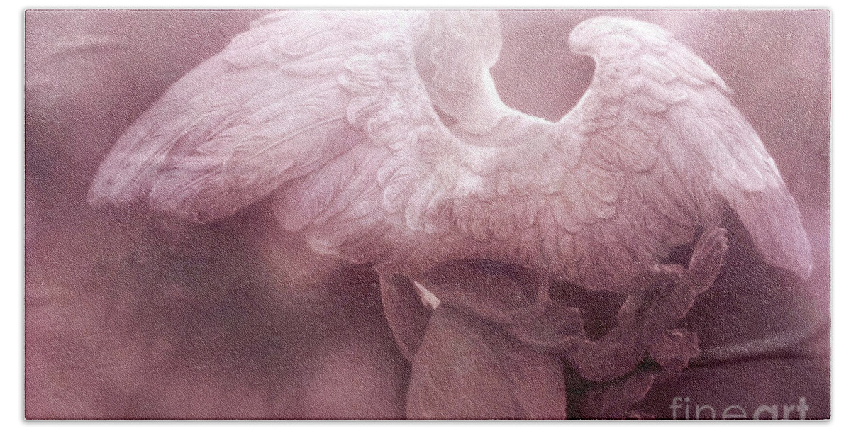 Angels Bath Towel featuring the photograph Dreamy Angel Surreal Ethereal Pink Angel Art Wings by Kathy Fornal