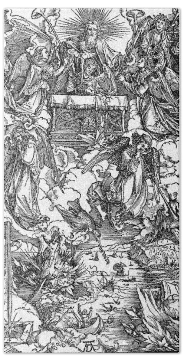 1498 Bath Towel featuring the painting Drer Apocalypse, 1498 by Granger