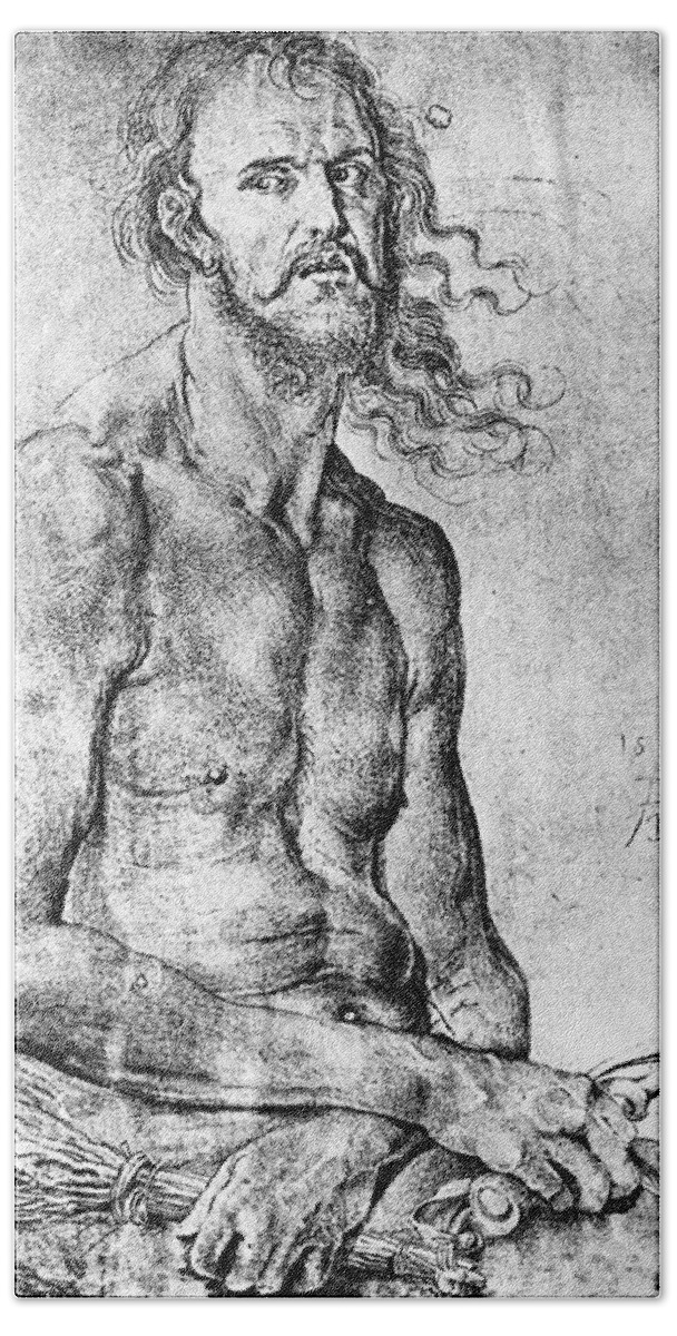 1522 Bath Towel featuring the drawing Durer Man Of Sorrows, 1522 by Granger