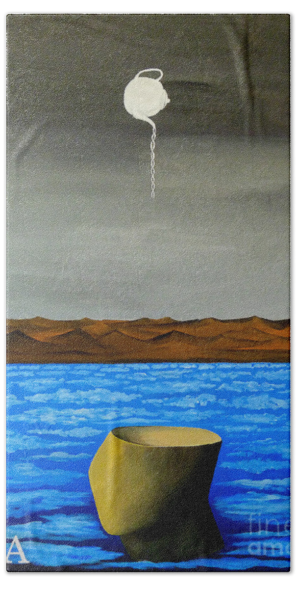 Surrealism Bath Towel featuring the painting Dry-land Culture by Fei A