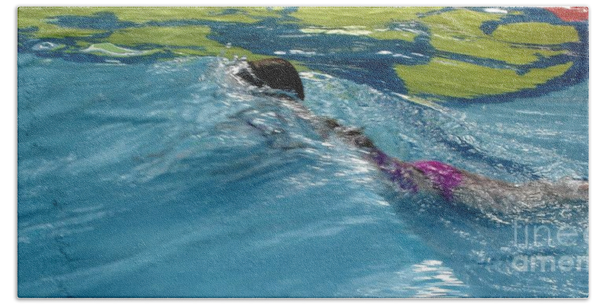 Water Hand Towel featuring the photograph Ducking Under a Wave in a Pool by Kerri Mortenson