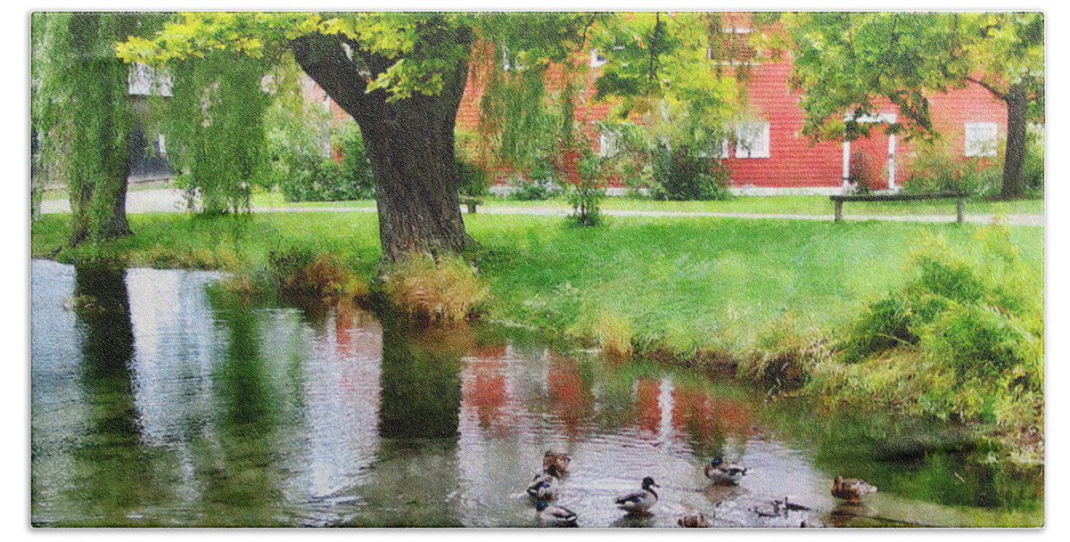 Ducks Bath Towel featuring the photograph Ducks on Pond by Susan Savad