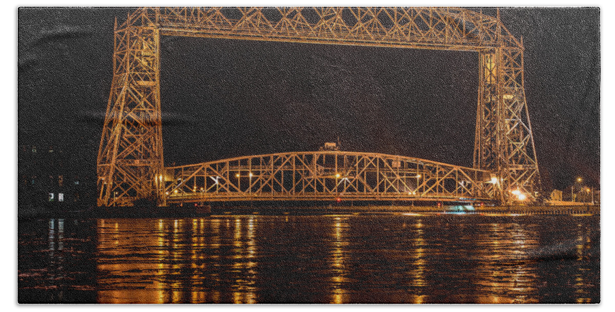 Aerial Hand Towel featuring the photograph Duluth Aerial Lift Bridge by Paul Freidlund