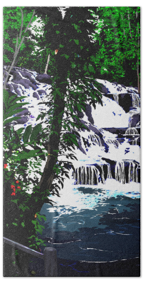  Jamaica Hand Towel featuring the digital art Dunns River Falls Jamaica by Colin Tresadern
