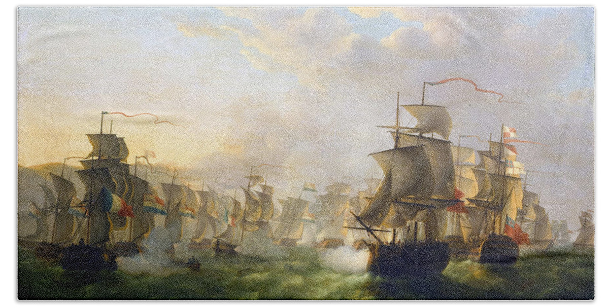Dutch And English Fleets Bath Towel featuring the painting Dutch and English Fleets by Martinus Schouman