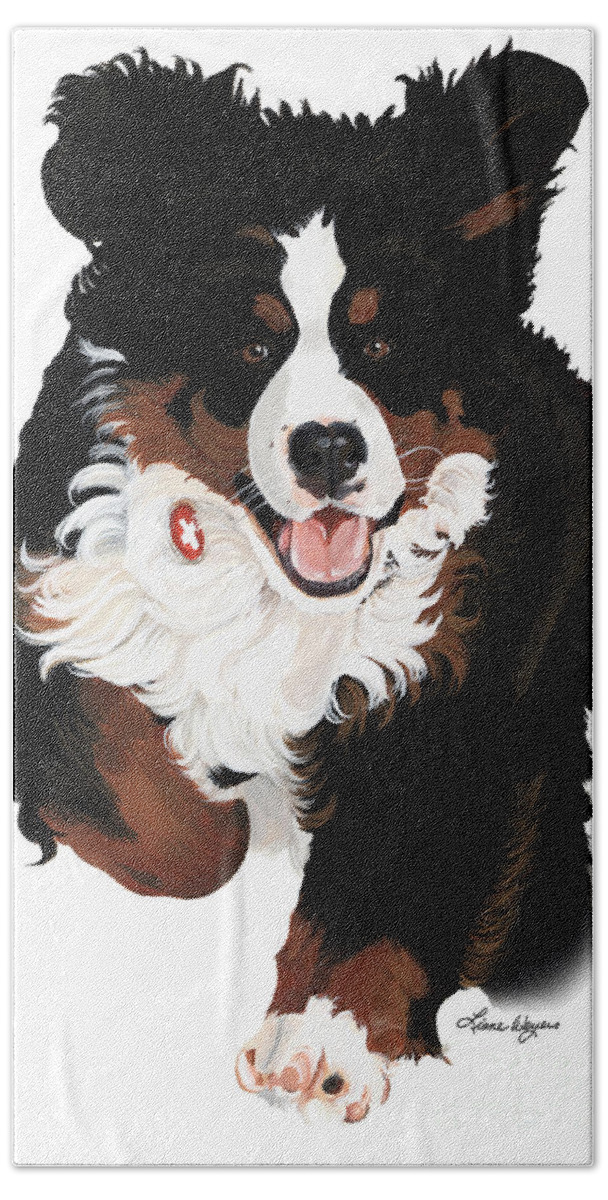 Bernese Mountain Dog Hand Towel featuring the painting Dylan Rocks by Liane Weyers