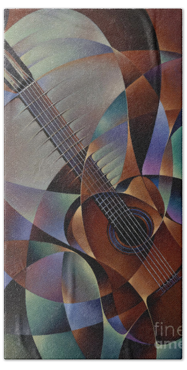Violin Bath Towel featuring the painting Dynamic Guitar by Ricardo Chavez-Mendez