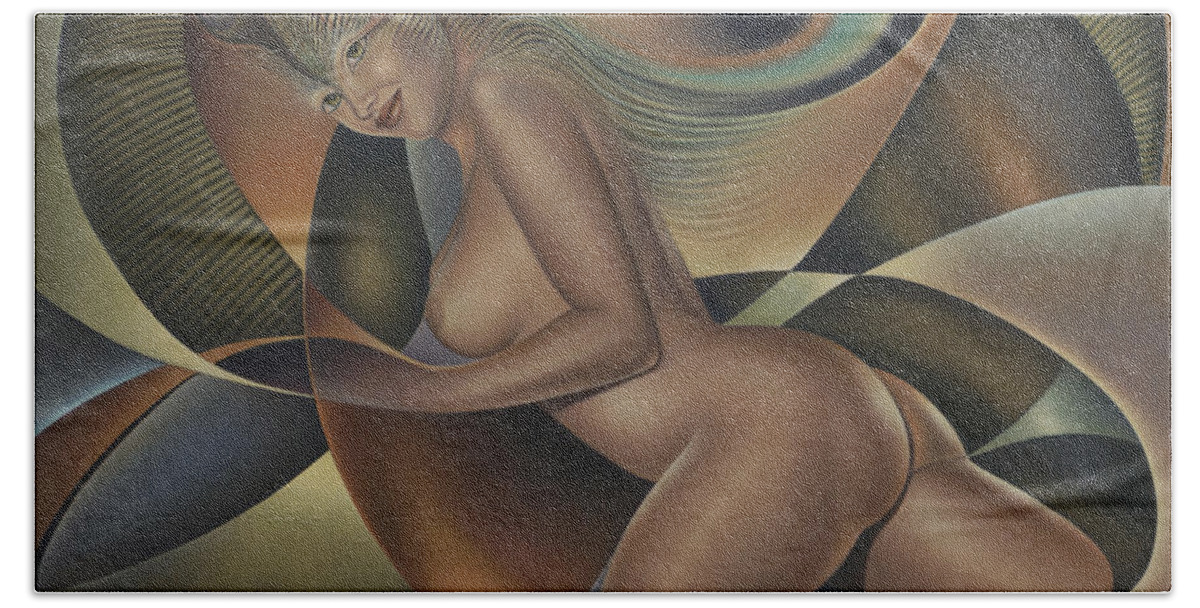 Nude-art Bath Towel featuring the painting Dynamic Queen 4 by Ricardo Chavez-Mendez