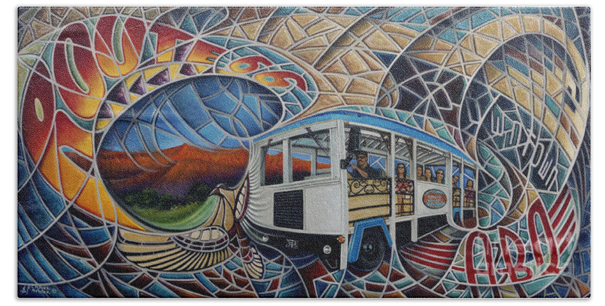Mosiac Bath Towel featuring the painting Dynamic Route 66 II by Ricardo Chavez-Mendez