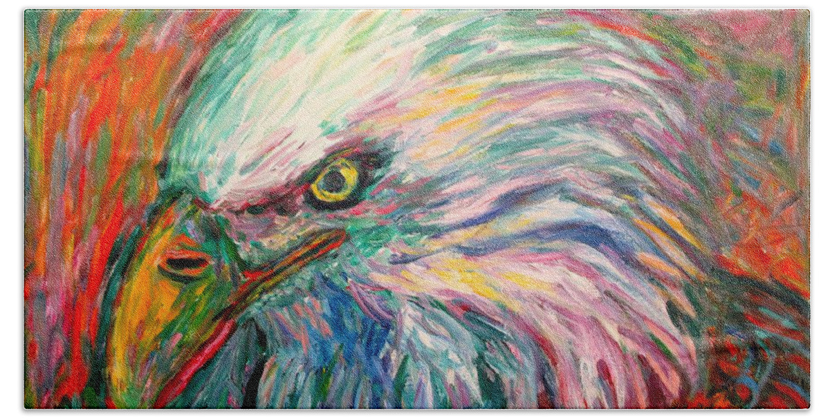 Abstract Eagle Bath Towel featuring the painting Eagle Fire by Kendall Kessler
