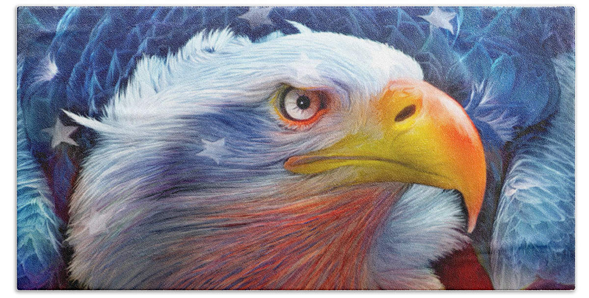 Carol Cavalaris Hand Towel featuring the mixed media Eagle Red White Blue by Carol Cavalaris