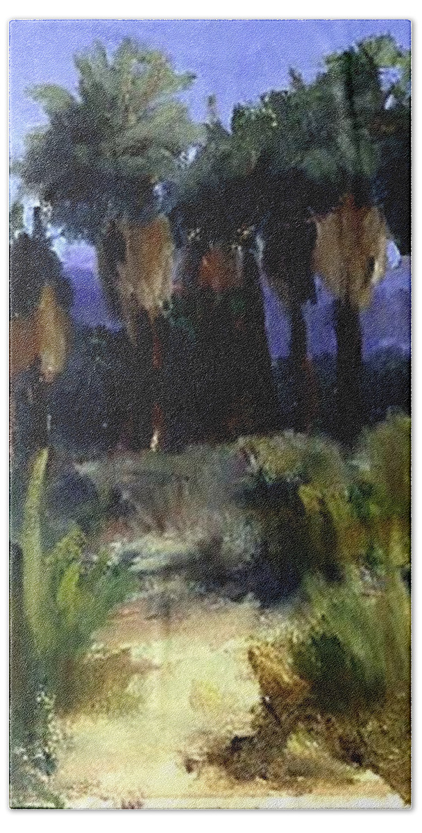 Palm Springs Area Bath Towel featuring the painting This is Home Thousand Palms Preserve by Maria Hunt