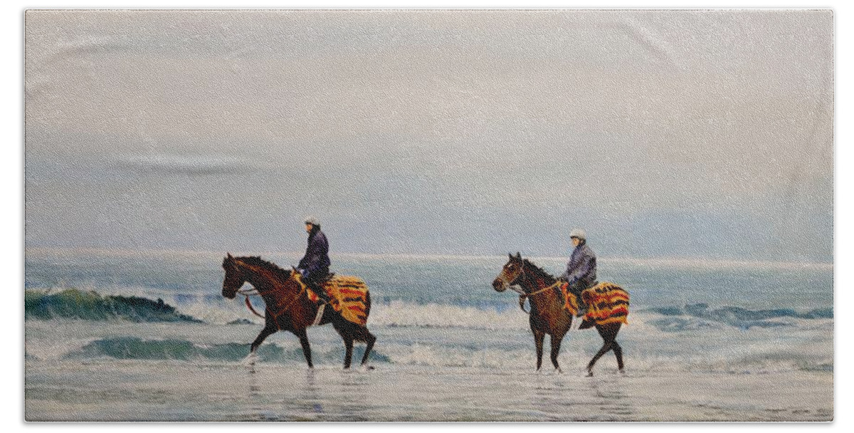 Horses Bath Towel featuring the painting Early Morning Paddle by Barry BLAKE