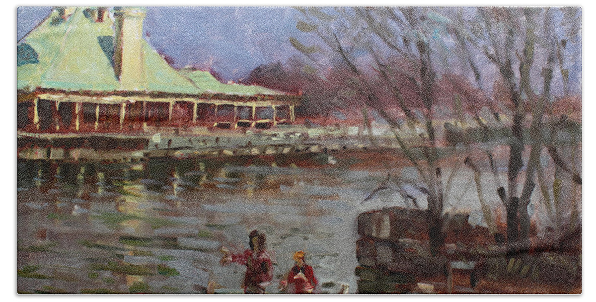 Spring Hand Towel featuring the painting Early Spring in Portcredit Mississauga by Ylli Haruni