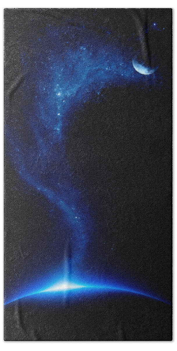 Earth Bath Sheet featuring the photograph Earth and moon interconnected by Johan Swanepoel