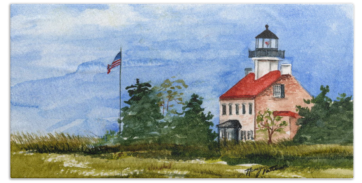 East Point Lighthouse Hand Towel featuring the painting East Point In The Spring by Nancy Patterson