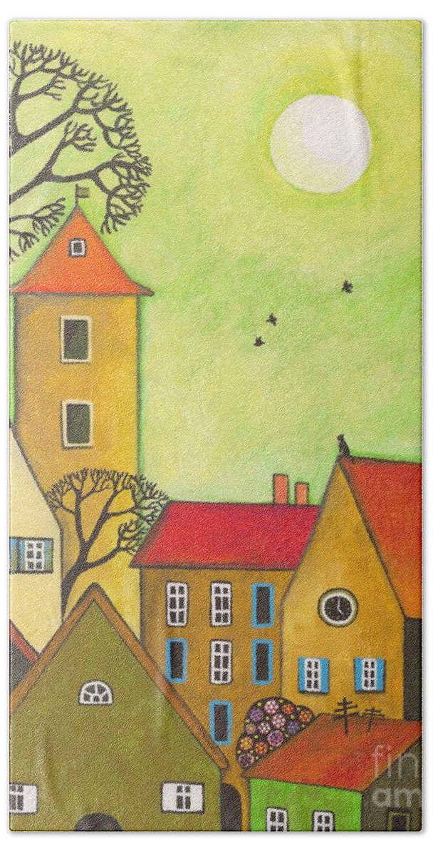Abstract Hand Towel featuring the painting Easter Tyme In German Town by Margaryta Yermolayeva