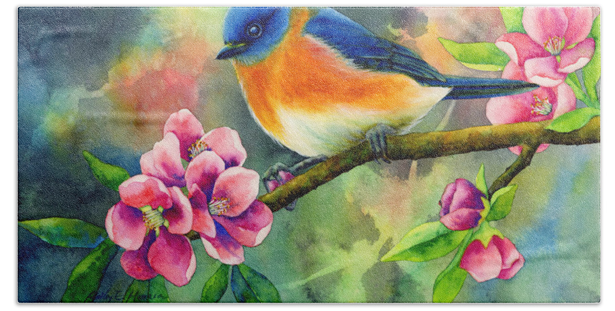 Bird Bath Sheet featuring the painting Eastern Bluebird by Hailey E Herrera