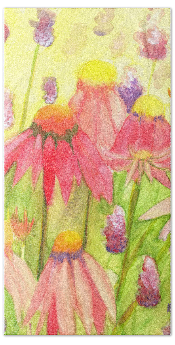 Purple Cone Flower Hand Towel featuring the painting Echinacea by Kelly Perez