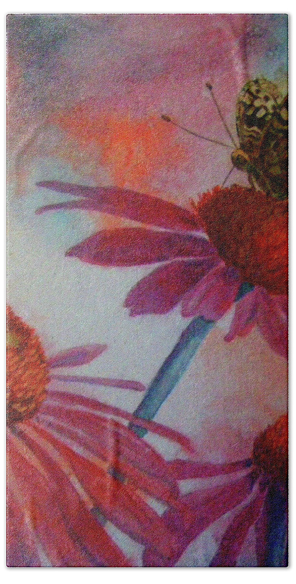 Floral Bath Towel featuring the painting Echinacea fritillaria by Lynn Quinn