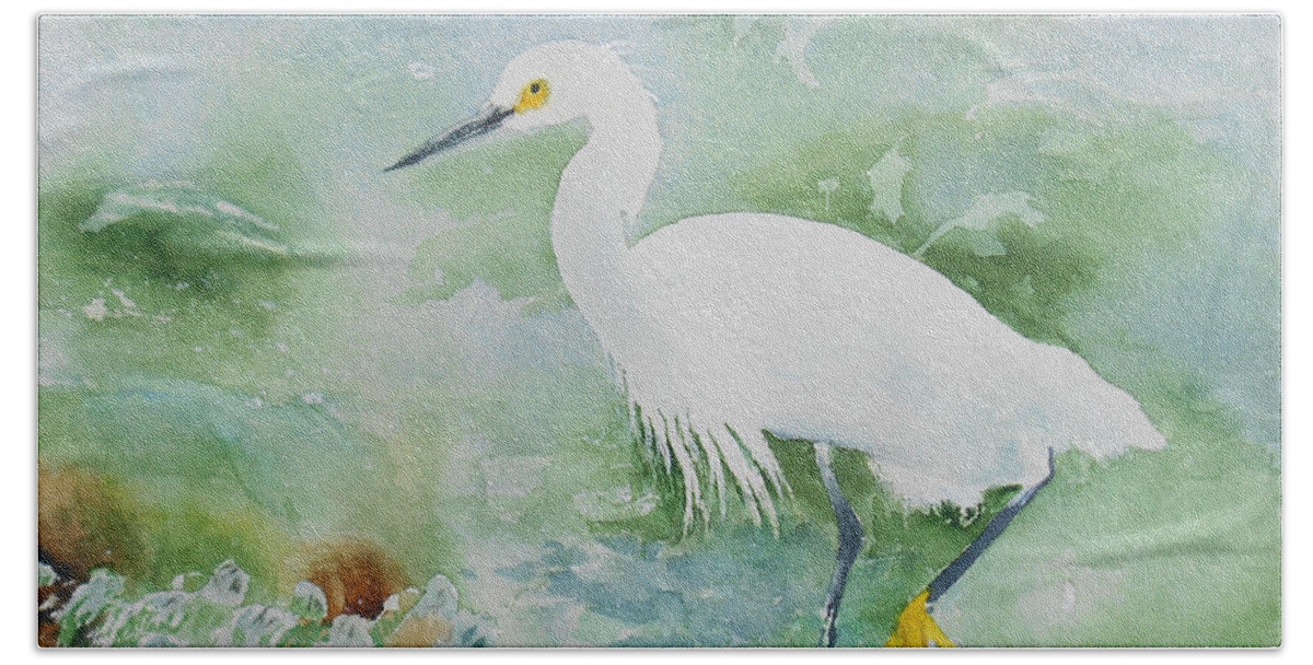 Egret Bath Towel featuring the painting Egret 2 by Christine Lathrop