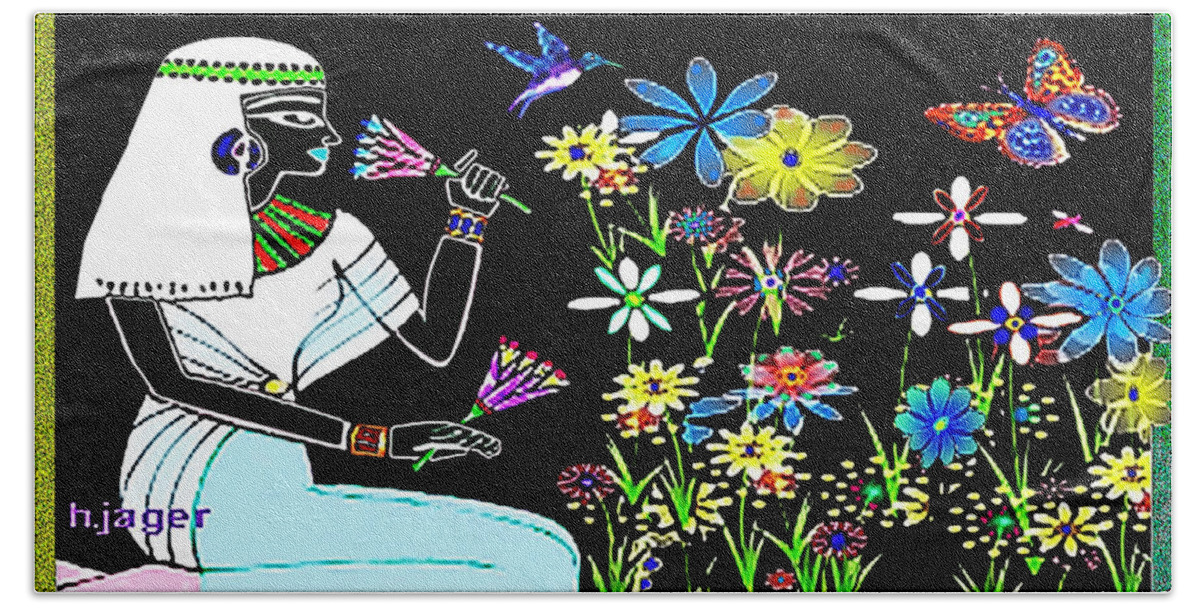 Flowers Bath Towel featuring the digital art Egyptian Flower Garden by Hartmut Jager