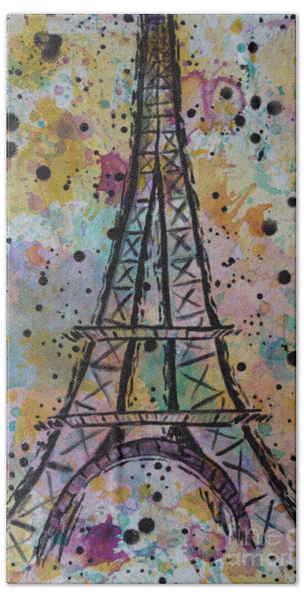 Eiffel Tower Bath Towel featuring the painting Eiffel Tower by Jacqueline Athmann