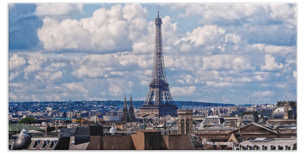 Crystal Cruise Bath Towel featuring the photograph Eiffel Tower Panorama by Mitchell R Grosky