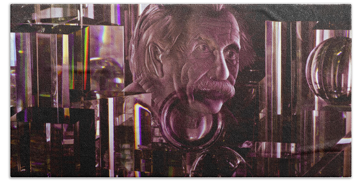 Albert Einstein Bath Towel featuring the photograph Einstein in Crystal - Purple by Christi Kraft