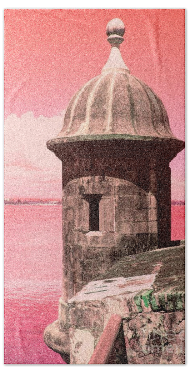 El Morro Bath Towel featuring the photograph El Morro in the Pink by Alice Terrill