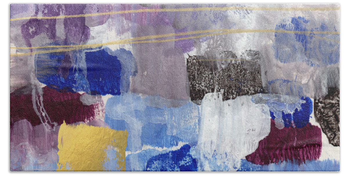 Contemporary Abstract Bath Towel featuring the painting Elemental- Abstract Expressionist Painting by Linda Woods