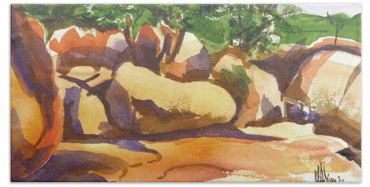 Elephant Rocks Revisited I Bath Towel featuring the painting Elephant Rocks Revisited I by Kip DeVore