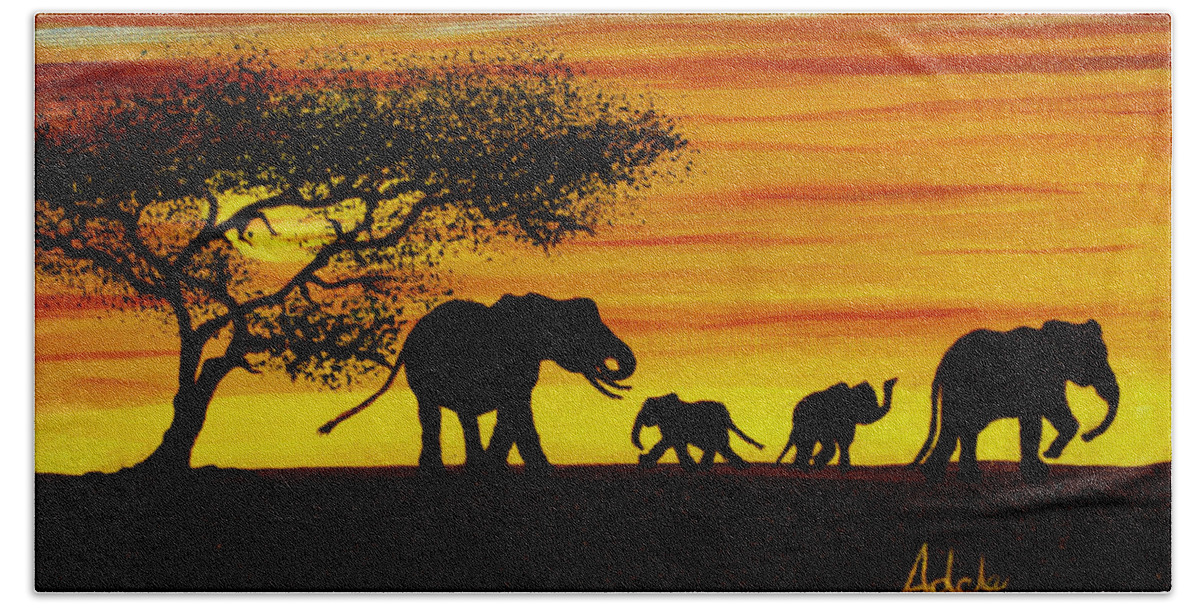 Elephant Bath Towel featuring the painting Elephant Silhouette by Adele Moscaritolo