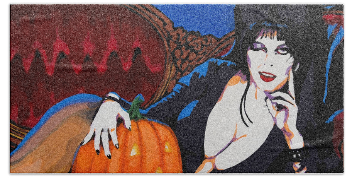 Elvira Bath Towel featuring the painting Elvira Dark Mistress by Dale Loos Jr