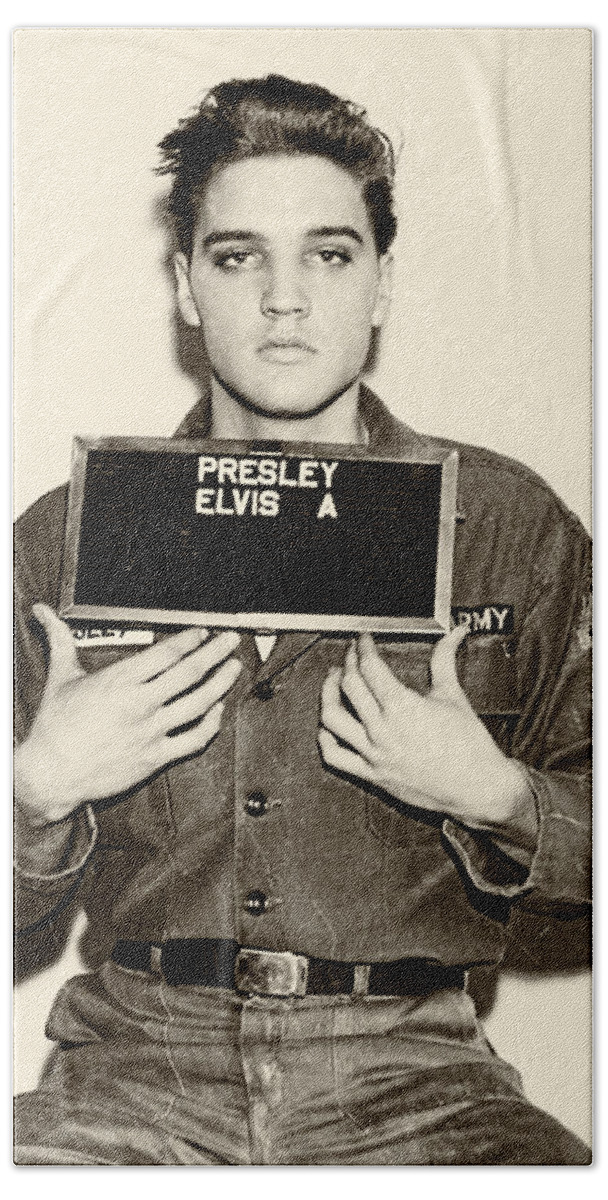 Elvis Hand Towel featuring the photograph Elvis Presley - Mugshot by Digital Reproductions