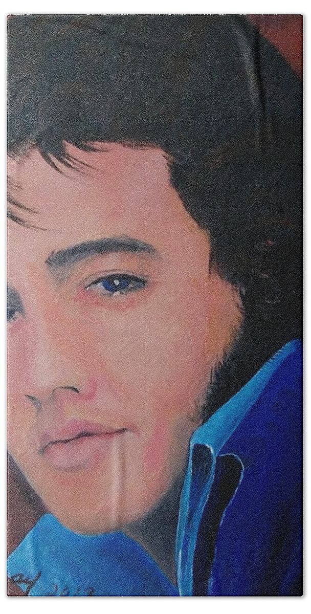  Elvis Fans Hollywood Bath Towel featuring the painting Elvis by Sharon Duguay