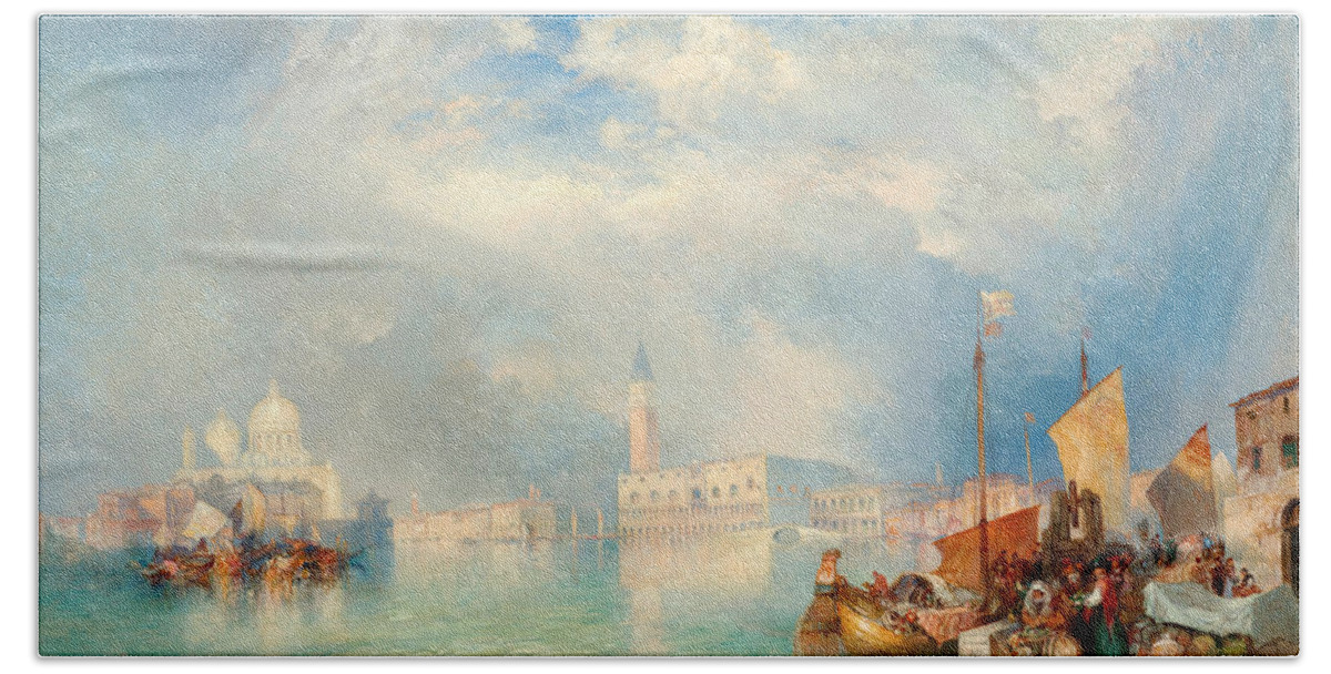 Thomas Moran Bath Towel featuring the painting Entrance to the Grand Canal. Venice by Thomas Moran