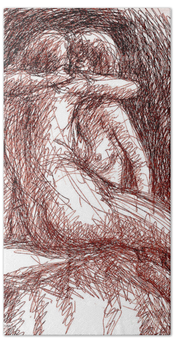 Erotic Renderings Hand Towel featuring the drawing Erotic Drawings 19-2 by Gordon Punt