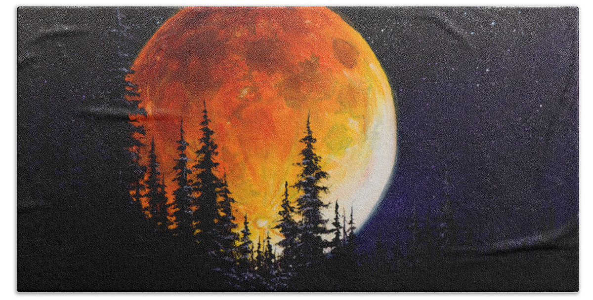 Full Moon Hand Towel featuring the painting Ettenmoors Moon by Chris Steele