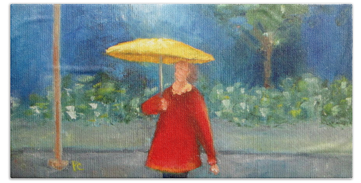 Girl Hand Towel featuring the painting Evening Rain by Patricia Cleasby