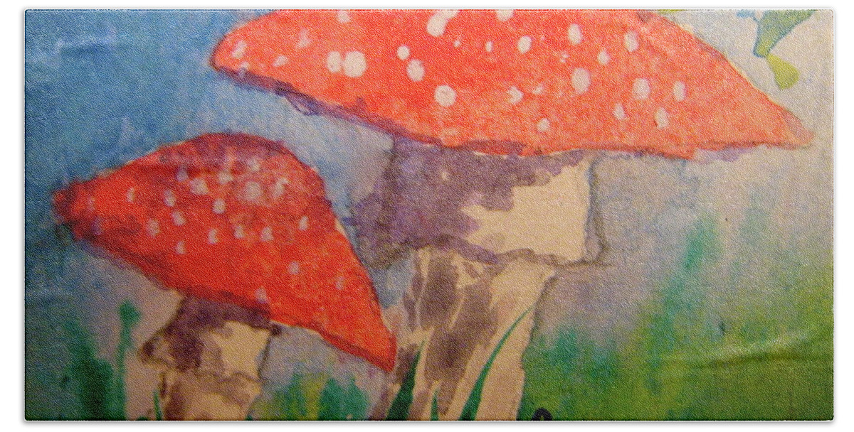 Amanita Muscaria Bath Towel featuring the painting Everything Gets Brighter by Beverley Harper Tinsley