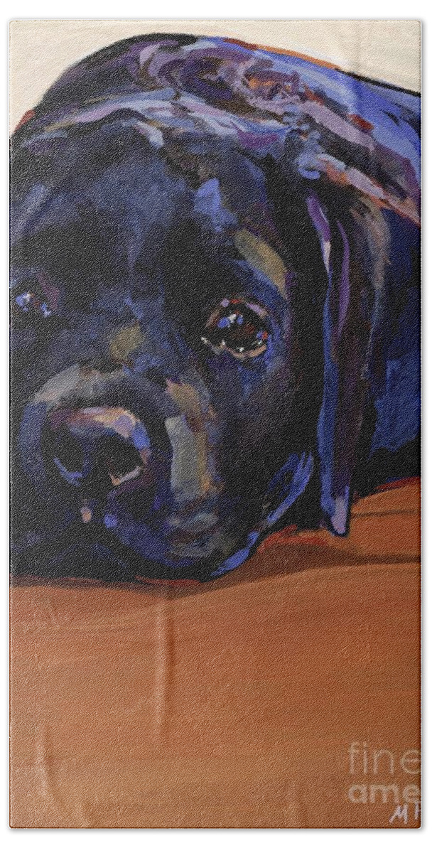 Labrador Retriever Puppy Hand Towel featuring the painting Eyes For You by Molly Poole