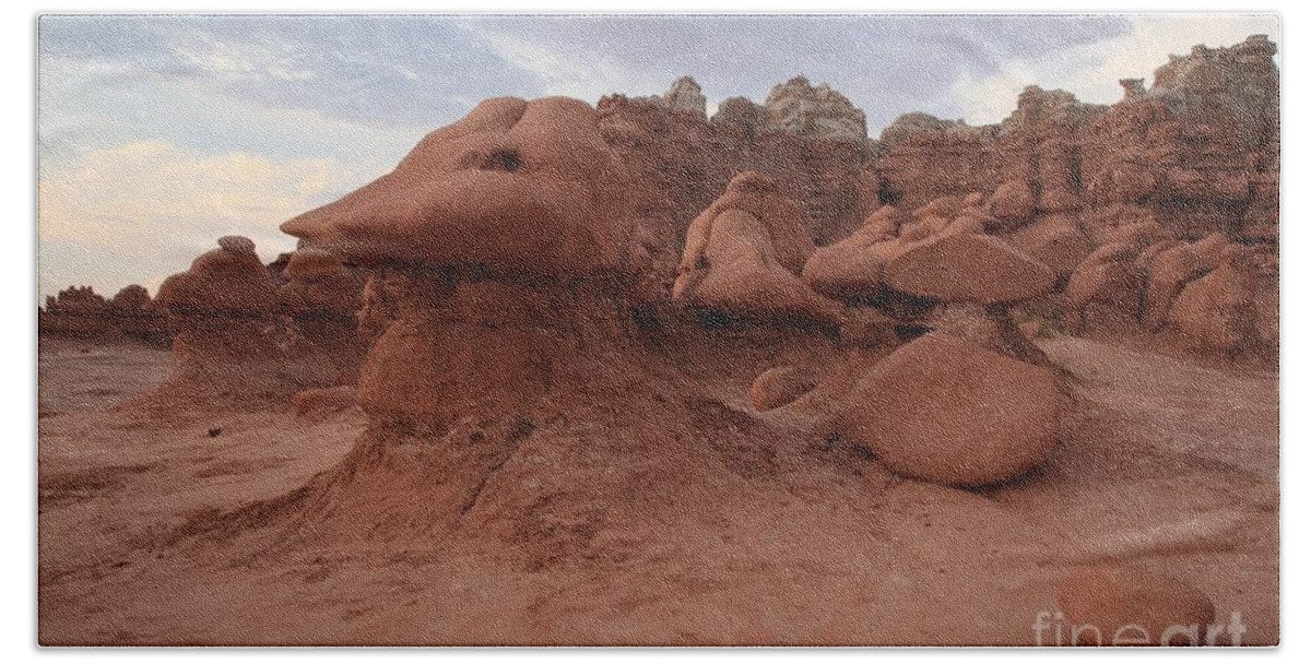 Goblin Valley Bath Towel featuring the photograph Faces In The Goblins by Adam Jewell